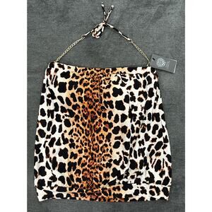 Vince Camuto Bathing Suit Tankini Top Black Animal Print Gold Chain Sz Large NWT